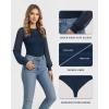 imageMANGOPOP Womens Sheer Mesh Puff Long Sleeve Bodysuit Double Lined Crew Neck Thong Body Suits Trendy Fall Tops 2025Deep Blue
