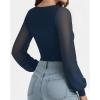 imageMANGOPOP Womens Sheer Mesh Puff Long Sleeve Bodysuit Double Lined Crew Neck Thong Body Suits Trendy Fall Tops 2025Deep Blue