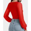 imageMANGOPOP Womens Sheer Mesh Puff Long Sleeve Bodysuit Double Lined Crew Neck Thong Body Suits Trendy Fall Tops 2025Red