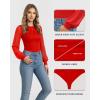 imageMANGOPOP Womens Sheer Mesh Puff Long Sleeve Bodysuit Double Lined Crew Neck Thong Body Suits Trendy Fall Tops 2025Red