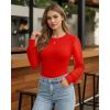 imageMANGOPOP Womens Sheer Mesh Puff Long Sleeve Bodysuit Double Lined Crew Neck Thong Body Suits Trendy Fall Tops 2025Red