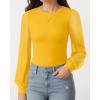 imageMANGOPOP Womens Sheer Mesh Puff Long Sleeve Bodysuit Double Lined Crew Neck Thong Body Suits Trendy Fall Tops 2025Yellow