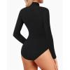 imageMANGOPOP Womens Sparkly Mock Turtle Neck Bodysuit Long Sleeve Shiny Rhinestone Body Suits Fall Outfits Tops01 Black