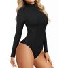 imageMANGOPOP Womens Sparkly Mock Turtle Neck Bodysuit Long Sleeve Shiny Rhinestone Body Suits Fall Outfits Tops01 Black
