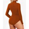 imageMANGOPOP Womens Sparkly Mock Turtle Neck Bodysuit Long Sleeve Shiny Rhinestone Body Suits Fall Outfits TopsOrange