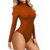 imageMANGOPOP Womens Sparkly Mock Turtle Neck Bodysuit Long Sleeve Shiny Rhinestone Body Suits Fall Outfits TopsOrange