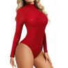 imageMANGOPOP Womens Sparkly Mock Turtle Neck Bodysuit Long Sleeve Shiny Rhinestone Body Suits Fall Outfits TopsRed