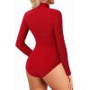 imageMANGOPOP Womens Sparkly Mock Turtle Neck Bodysuit Long Sleeve Shiny Rhinestone Body Suits Fall Outfits TopsRed
