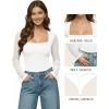 imageMANGOPOP Womens Square Neck Bell Sleeve Bodysuit Mesh Double Lined Body Suits Trend Going Out Tops Fall Outfits 2025A02 White