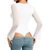imageMANGOPOP Womens Square Neck Bell Sleeve Bodysuit Mesh Double Lined Body Suits Trend Going Out Tops Fall Outfits 2025A02 White