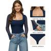 imageMANGOPOP Womens Square Neck Bell Sleeve Bodysuit Mesh Double Lined Body Suits Trend Going Out Tops Fall Outfits 2025Deep Blue