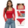 imageMANGOPOP Womens Square Neck Bell Sleeve Bodysuit Mesh Double Lined Body Suits Trend Going Out Tops Fall Outfits 2025Red