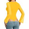 imageMANGOPOP Womens Square Neck Bell Sleeve Bodysuit Mesh Double Lined Body Suits Trend Going Out Tops Fall Outfits 2025Yellow