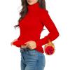 imageMANGOPOP Womens Turtleneck Sweaters Long Sleeve Ribbed Knit Sweater Casual 2025 Fall Fashion Winter Pullover Trendy TopsRed