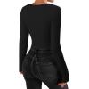 imageMANGOPOP Womens V Neck Long Sleeve Bodysuit Sweater Slim Fitted Body Suit Thermal Fleece Ribbed Knit Fall Tops 202501 Black
