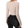 imageMANGOPOP Womens V Neck Long Sleeve Bodysuit Sweater Slim Fitted Body Suit Thermal Fleece Ribbed Knit Fall Tops 202502 Nude