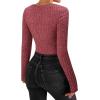 imageMANGOPOP Womens V Neck Long Sleeve Bodysuit Sweater Slim Fitted Body Suit Thermal Fleece Ribbed Knit Fall Tops 2025Burgundy