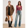 imageMANGOPOP Womens V Neck Long Sleeve Bodysuit Sweater Slim Fitted Body Suit Thermal Fleece Ribbed Knit Fall Tops 2025Burgundy