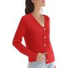 imageWomens Lightweight Cardigan Fall Cozy Cardigan Sweaters V Neck Ribbed Button Up 2025 TrendyRed