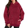imageMANGOPOP Fleece Pullover for Women Oversized Sherpa Hoodie Cute Fuzzy Sweatshirt with Pockets Windproof Winter Outfits 2025Wine Red