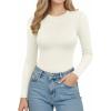 imageMANGOPOP Long Sleeve Shirts for Women Thermal Crew Neck Fitted Fleece Tops Trendy Going Out Fall Winter Womens Tops 2025A02 White