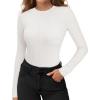 imageMANGOPOP Long Sleeve Shirts for Women Thermal Ribbed Crew Neck Lightweight Sweater Fitted Fall Winter Womens Tops 2025 TrendyA02 White