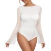 imageMANGOPOP Womens Boat Neck Bell Sleeve Bodysuit Sexy Sheer Mesh Double Lined Body Suits Going Out Fall Tops 202502 White