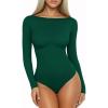 imageMANGOPOP Womens Boat Neck Long Sleeve Bodysuit Basic Thong Body Suit Fall Going Out Tops 2025Deep Green