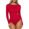 imageMANGOPOP Womens Boat Neck Long Sleeve Bodysuit Basic Thong Body Suit Fall Going Out Tops 2025Red