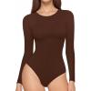 imageMANGOPOP Womens Long Sleeve Thermal Fleece Bodysuit Crew Neck Slim Fit Body Suit Warm Base Layer Tops Fall Outfits 2025Coffee