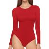 imageMANGOPOP Womens Long Sleeve Thermal Fleece Bodysuit Crew Neck Slim Fit Body Suit Warm Base Layer Tops Fall Outfits 2025Red