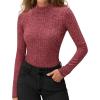 imageMANGOPOP Womens Mock Turtleneck Long Sleeve Shirts Thermal Ribbed Knitted Sweater Shirt for Womens 2025 Trendy TopsBurgundy
