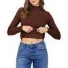 imageMANGOPOP Womens Mock Turtleneck Shirt Long Sleeve Thermal Polar Fleece Lined Basic Tops Going Out 2025 Trendy WearBrown
