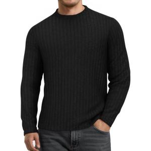 imageMANGOPOP Mens Long Sleeve Tee Shirts Casual Stretchy Thermal Round Crew Neck TShirt Ribbed Knit Fall Winter Tops 2025A01 Black