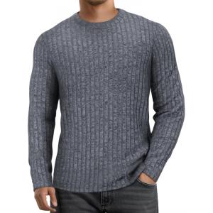 imageMANGOPOP Mens Long Sleeve Tee Shirts Casual Stretchy Thermal Round Crew Neck TShirt Ribbed Knit Fall Winter Tops 2025A04 Blue Grey