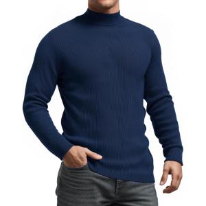 imageMANGOPOP Mens Mock Turtleneck Shirts Long Sleeve Shirts Pullover Ribbed Sweater Fall Fashion 2025A03 Deep Blue