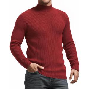 imageMANGOPOP Mens Mock Turtleneck Shirts Long Sleeve Shirts Pullover Ribbed Sweater Fall Fashion 2025A05 Red