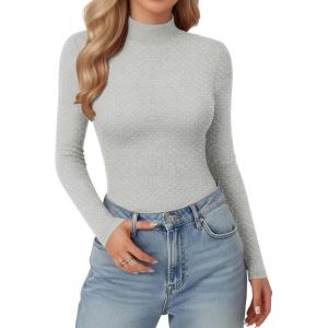 imageMANGOPOP Women Mock Turtle Neck Long Sleeve Shirts Sparkly Sequin Rhinestone Tops Fall Outfits Fashion Tee Winter UndershirtArgent