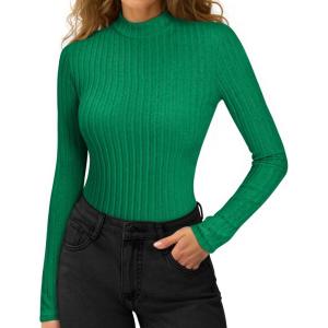 imageMANGOPOP Womens Mock Turtleneck Long Sleeve Shirts Thermal Ribbed Knitted Sweater Shirt for Womens 2025 Trendy TopsGreen