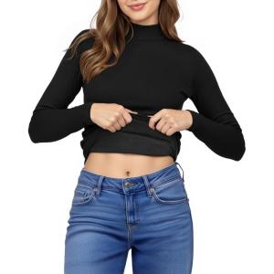 imageMANGOPOP Womens Mock Turtleneck Shirt Long Sleeve Thermal Polar Fleece Lined Basic Tops Going Out 2025 Trendy WearA1 Black