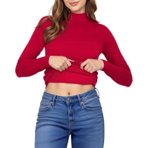 imageMANGOPOP Womens Mock Turtleneck Shirt Long Sleeve Thermal Polar Fleece Lined Basic Tops Going Out 2025 Trendy WearRed