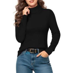 imageMANGOPOP Womens Turtleneck Sweaters Long Sleeve Ribbed Knit Sweater Casual 2025 Fall Fashion Winter Pullover Trendy TopsBlack