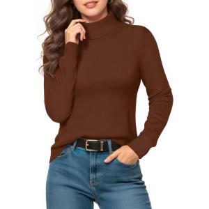 imageMANGOPOP Womens Turtleneck Sweaters Long Sleeve Ribbed Knit Sweater Casual 2025 Fall Fashion Winter Pullover Trendy TopsCoffee