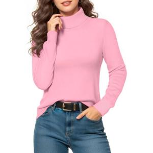 imageMANGOPOP Womens Turtleneck Sweaters Long Sleeve Ribbed Knit Sweater Casual 2025 Fall Fashion Winter Pullover Trendy TopsLight Pink