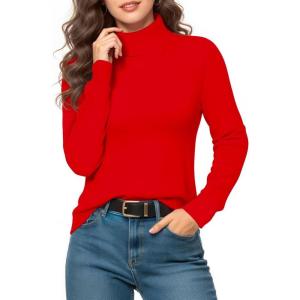 imageMANGOPOP Womens Turtleneck Sweaters Long Sleeve Ribbed Knit Sweater Casual 2025 Fall Fashion Winter Pullover Trendy TopsRed