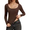 imageMANGOPOP Long Sleeve Shirts for Women Slim Fitted Scoop Neck Top Fleece Thermal Undershirts Base Layer Going Out Trendy 2025Coffee
