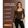 imageMANGOPOP Long Sleeve Shirts for Women Slim Fitted Scoop Neck Top Fleece Thermal Undershirts Base Layer Going Out Trendy 2025Coffee