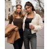 imageMANGOPOP Long Sleeve Shirts for Women Slim Fitted Scoop Neck Top Fleece Thermal Undershirts Base Layer Going Out Trendy 2025Coffee