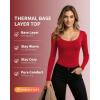 imageMANGOPOP Long Sleeve Shirts for Women Slim Fitted Scoop Neck Top Fleece Thermal Undershirts Base Layer Going Out Trendy 2025Red