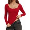 imageMANGOPOP Long Sleeve Shirts for Women Slim Fitted Scoop Neck Top Fleece Thermal Undershirts Base Layer Going Out Trendy 2025Red